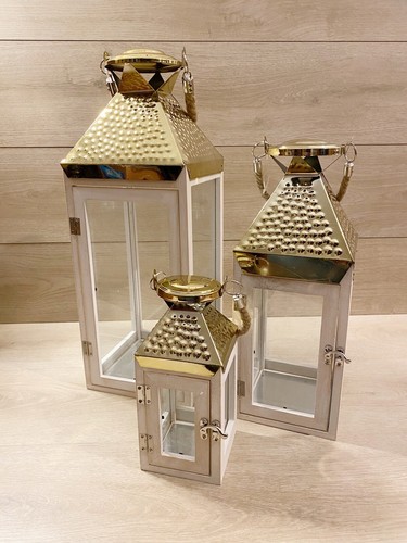 Set lanterne legno - 3, shabby